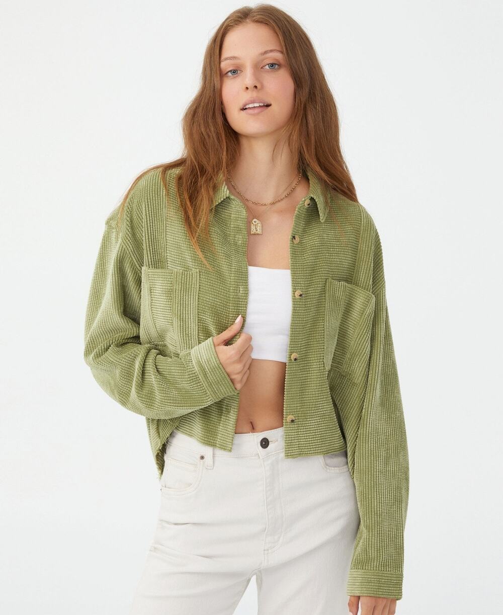 Cotton On Women's Green Cropped Cord Shacket Jacket